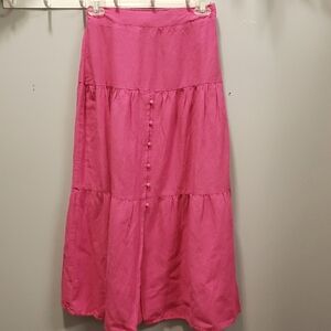 Japna NWT Linen Blend Three-Tiered Bright Pink Skirt With Button Detail, XS